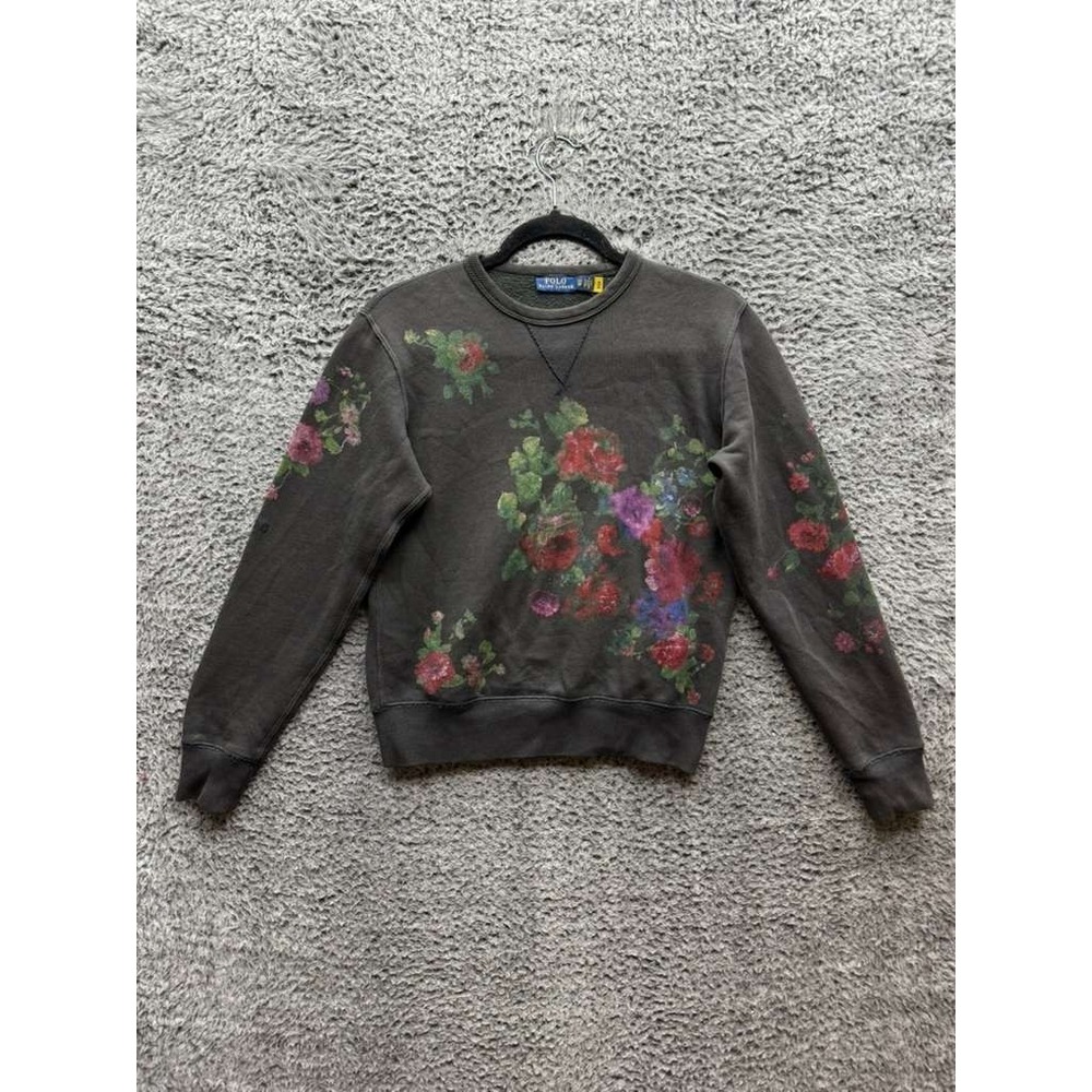 Polo Ralph Lauren Floral Fleece Pullover Sweater Dark Gray Womens Size‎ XS